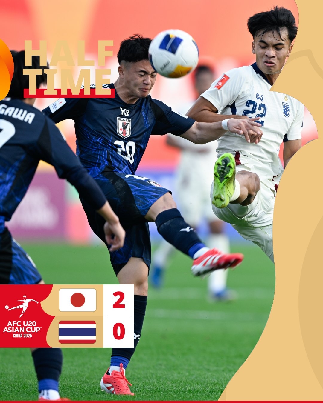  半場(chǎng)-日本U20 2-0領(lǐng)先泰國(guó)U20，石井久繼破門(mén)+中柱 泰國(guó)0射正