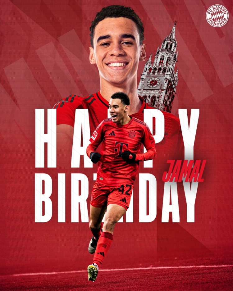  拜仁官方祝穆西亞拉22歲生日快樂，加盟至今出戰(zhàn)196次獲59球38助