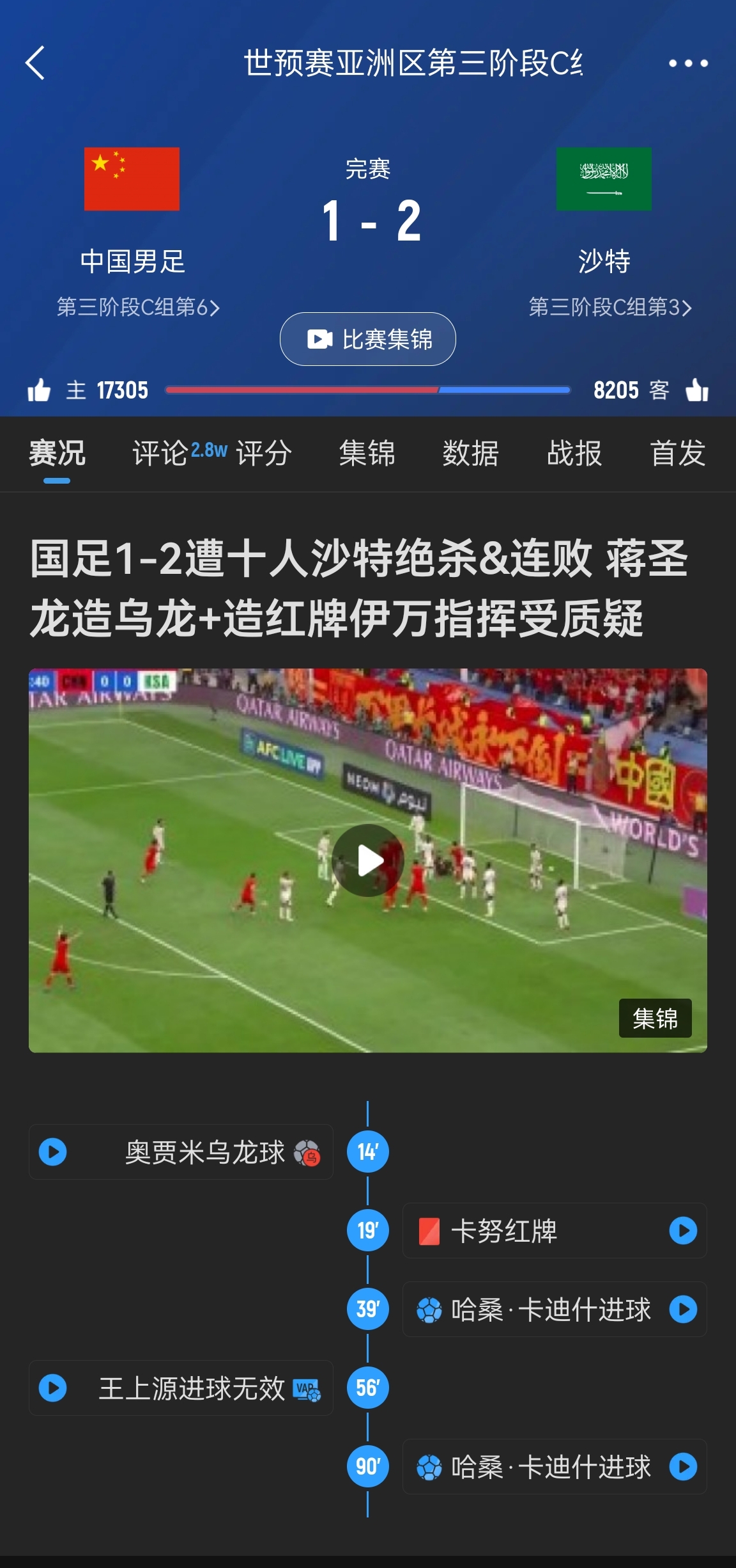  今天什么劇本？首戰(zhàn)沙特也是半場(chǎng)紅牌+蔣光太傷退，最后國(guó)足被翻