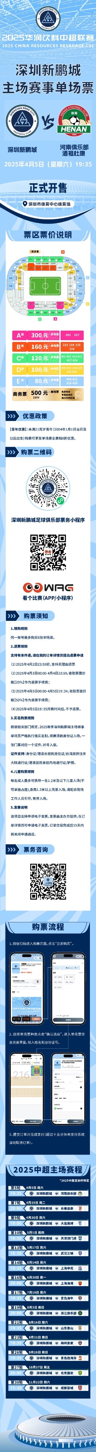 4月5日深圳新鵬城vs河南隊(duì)單場票于今晚20:00準(zhǔn)時(shí)開售