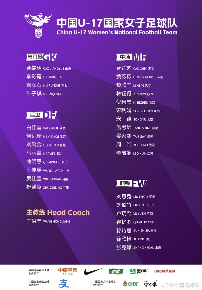  U17女足30人將在蘇州集訓(xùn)備戰(zhàn)世界杯，姜寧、朱挺擔(dān)任訓(xùn)練員
